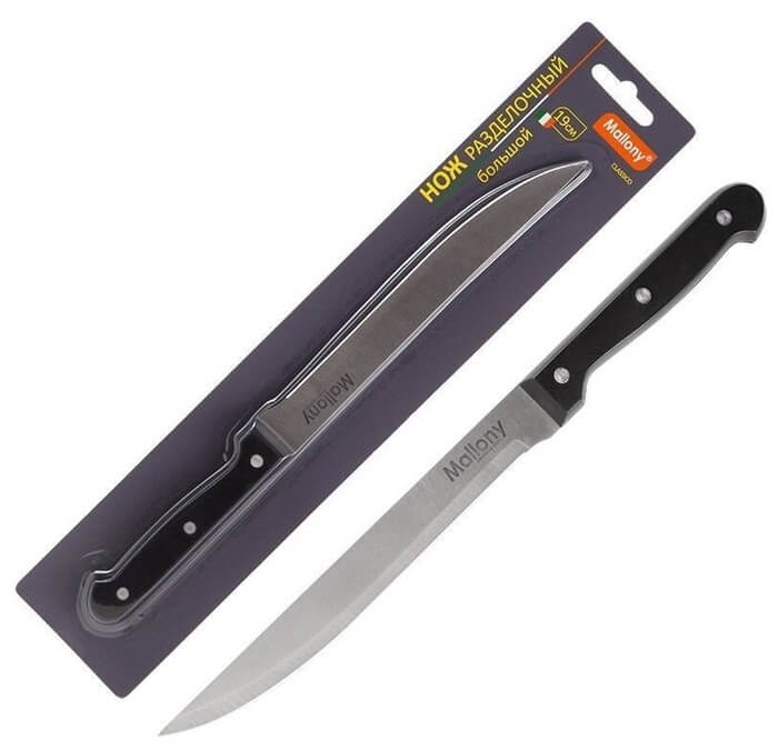 Нож кухонный Mallony-02CL разделочный 19 см прорезиненная ручка 5514, код: у6522