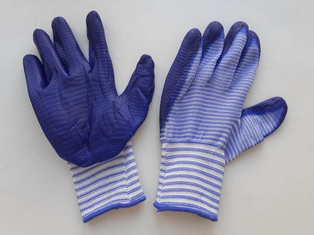 Перчатки нейлоновые Зебра сине-белые/12 шт, код: т7348