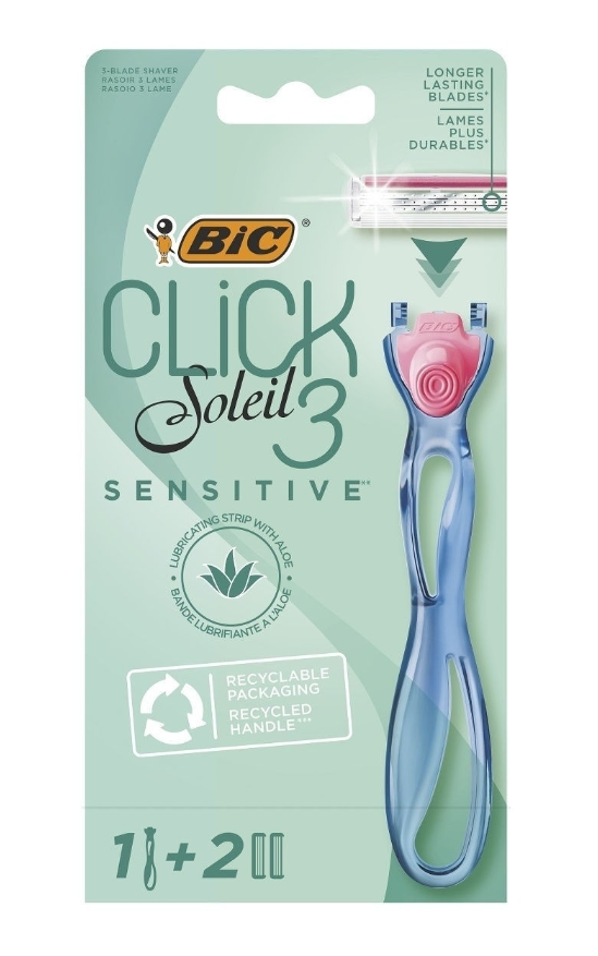 Станок/бритва для бритья женский Бик Sensitive+2 кассеты Click Soleil, код: ф1502
