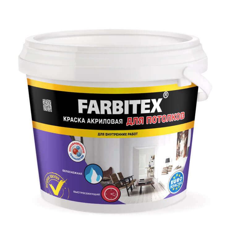 ВД  FARBITEX  3 кг белая акриловая для потолков / 6шт (Ф*), код: Т2678