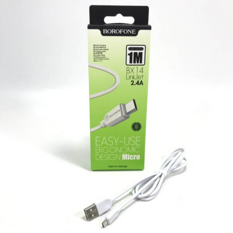 Зарядное кабель BOROFONE ВX14 micro USB 1м  2.4А ПВХ белый 16105 (Ф*), код: 40041