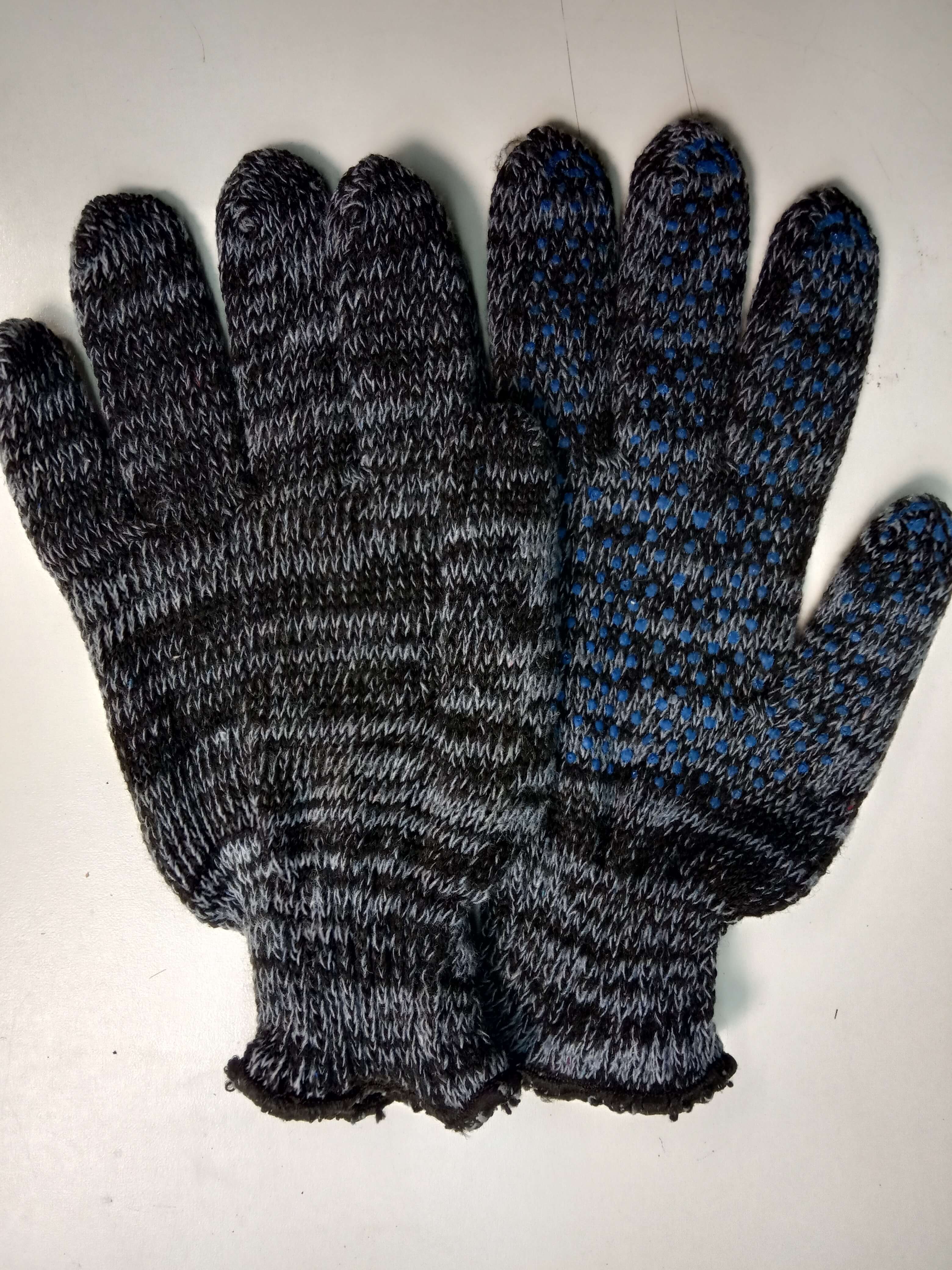 Перчатки ЗИМА х/б с ПВХ Зима двойные серые,черные /10/100 0232 (Ф*), код: т7950