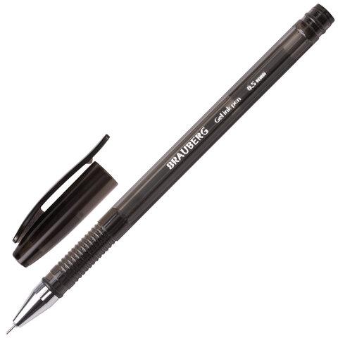 Ручка гел черная  BRAUBERG Income корпус тонир. игольчатый 0,5мм 141517 (Ф*), код: у8177
