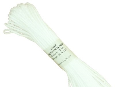 Веревка - шнур  Д-3 вязанный,длина 20м белый/цветной 200шт (Ф*), код: у9649