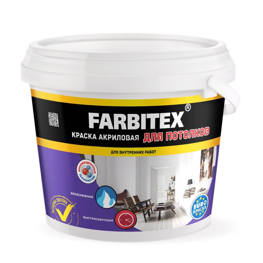 ВД  FARBITEX  6 кг белая акриловая для потолков (Ф*), код: Т4060