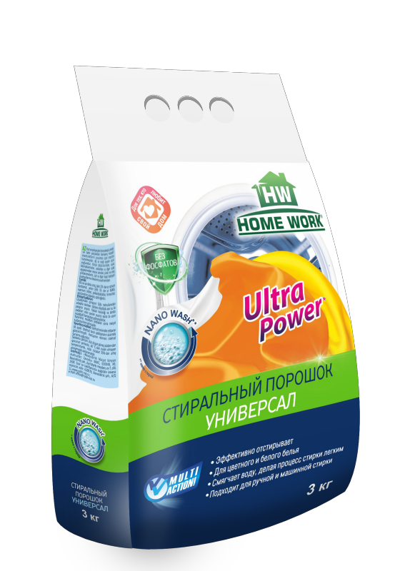 Порошок стиральный Home Work 3 кг универсальный для автомата и ручной стирки, для белого и цветного белья, код: ф0077