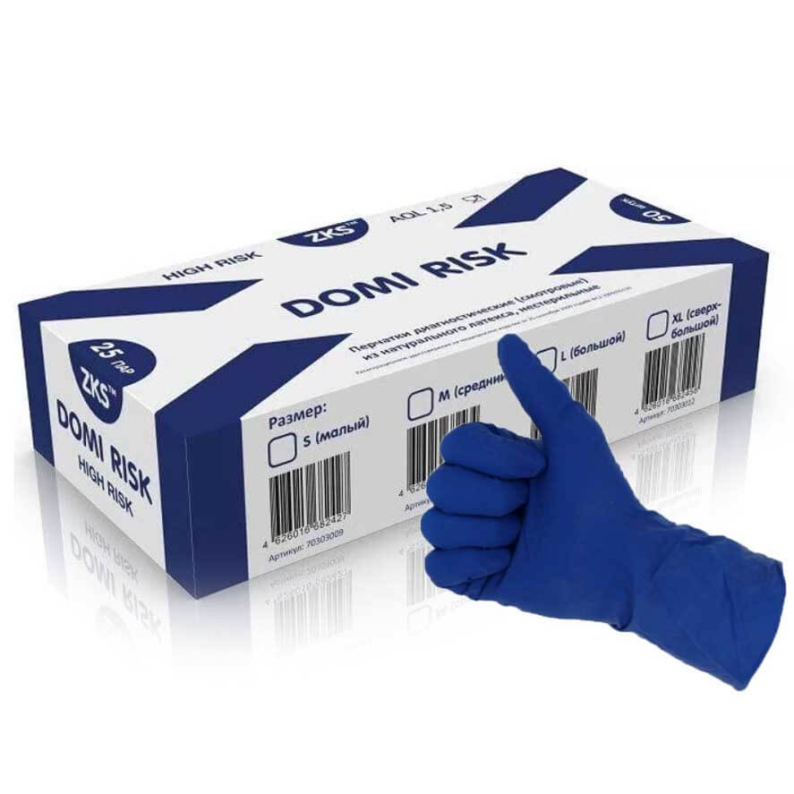 Перчатки резинов латексные Domi Risk/High Risk M/L/XL строго 25пар (Ф*), код: Т5165