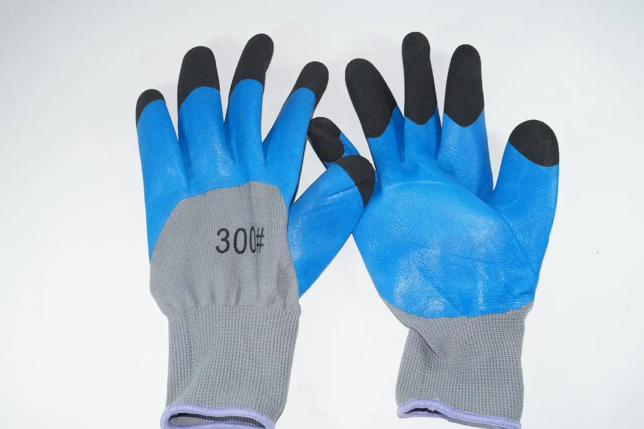 Перчатки нейлоновые Осман двойные синие черн пальц 12шт (Ф*), код: у5052