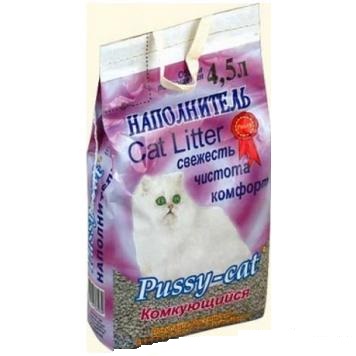 Наполнитель  д/кошек 4,5л Pusy-cat/Кузя КОМКУЮЩИЙСЯ /3шт (Ф*), код: у6513