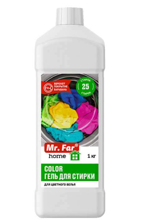 Гель для стирки Мистер Фар Color Eco 1 л для цветного белья (25 стирок),  жидкий стиральный порошок, код: у9197