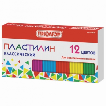 Пластилин 12 цв ПИФАГОР 120гр/48шт  103678 (Ф*), код: у7286